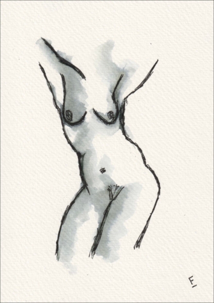 Original Abstract Nude Female Life Painting Contemporary Wall Art Ink Sketch