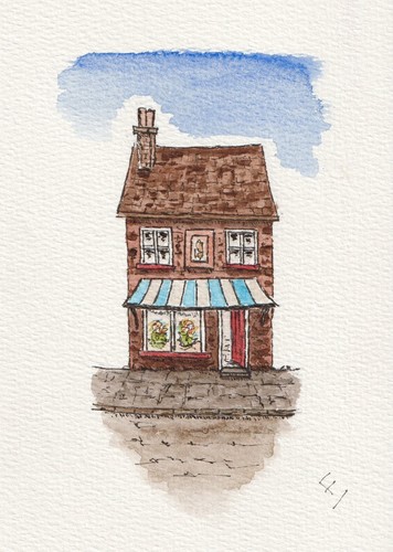 Original Watercolour And Ink Sketch Of A Shop. Urban Sketching Not A Print