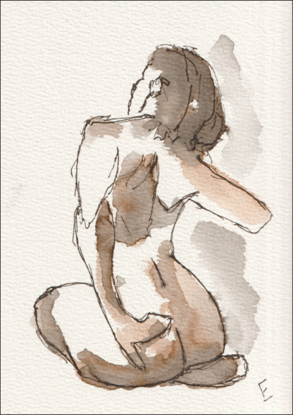 Original Watercolour And Ink Painting Female Life Drawing Contemporary Wall Art