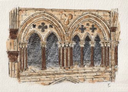 Original Watercolour And Ink Urban Sketch. Lincoln Cathedral Nave Triforium