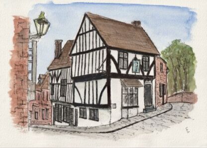 Original Watercolour And Ink Sketch Of the Harlequin, Steep Hill Lincoln