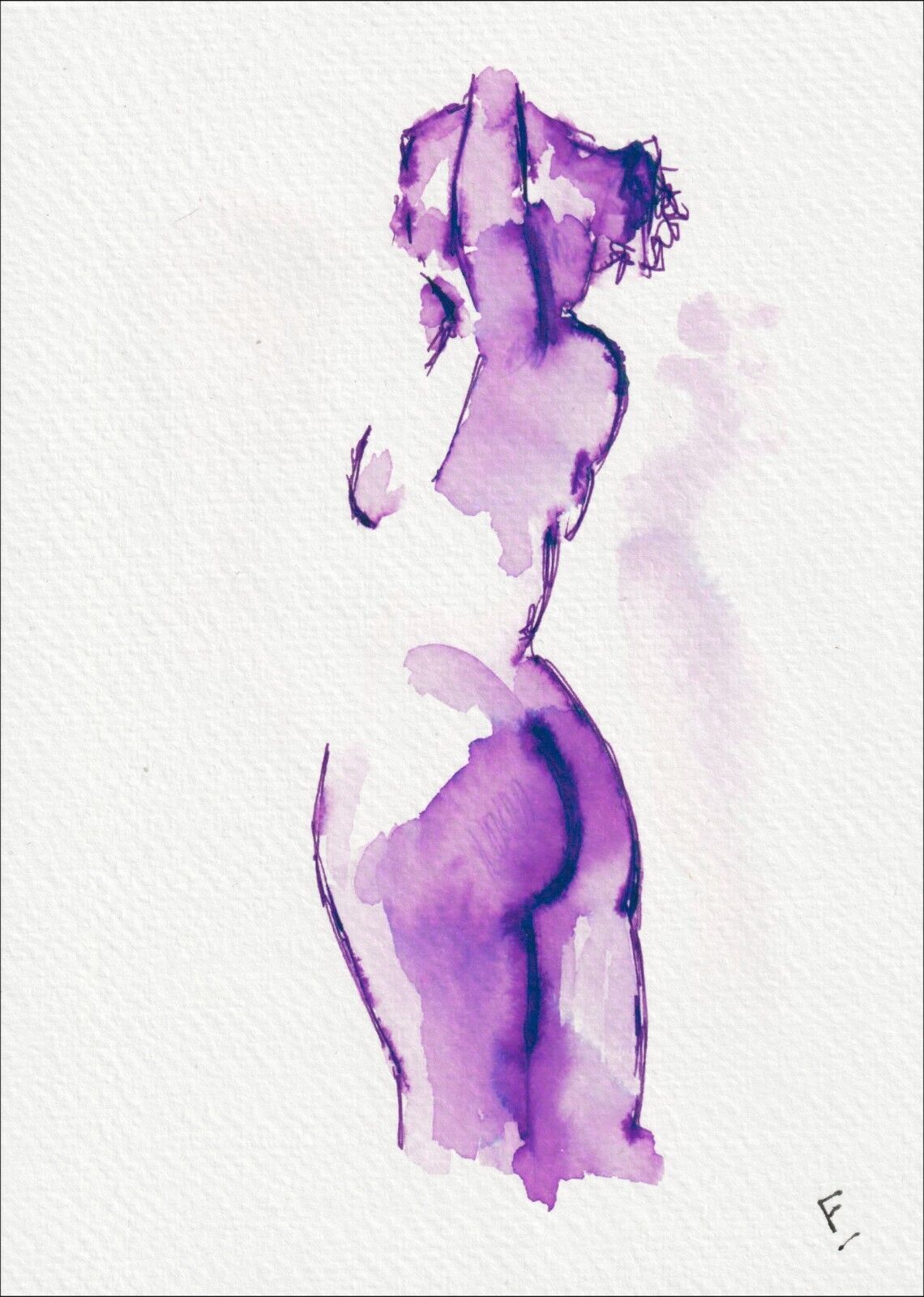 Original Signed Figurative Sketch In Ink Of A Nude Female, Contemporary Art