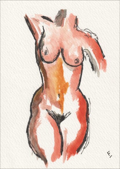 Original Signed Watercolour Painting Abstract Nude Female Life Drawing Wall Art