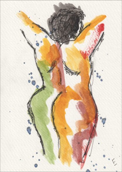 Original Signed Watercolour Painting Nude Female Life Drawing Abstract Wall Art