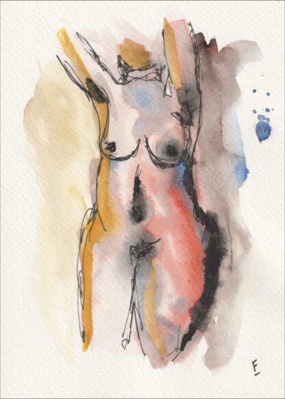 Original Watercolour Painting Nude Female Life Drawing Signed Abstract Wall Art