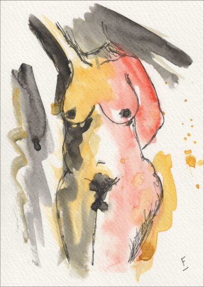 Original Watercolour Painting Nude Female Life Drawing Signed Abstract Wall Art
