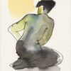 Original Wash And Ink Figurative Painting Of A Kneeling Female, Contemporary Art