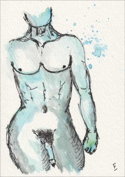 Original Signed Watercolour Painting Nude Male Life Drawing Abstract Wall Art