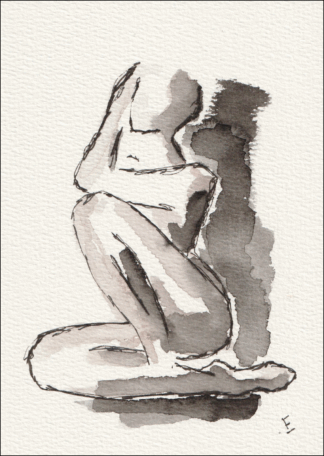 Original Wash And Ink Figurative Painting Of A Nude Female, Contemporary Art