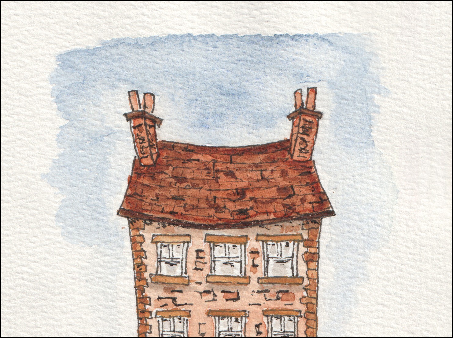 Original Watercolour And Ink House Sketch - Signed Artwork - Image 3