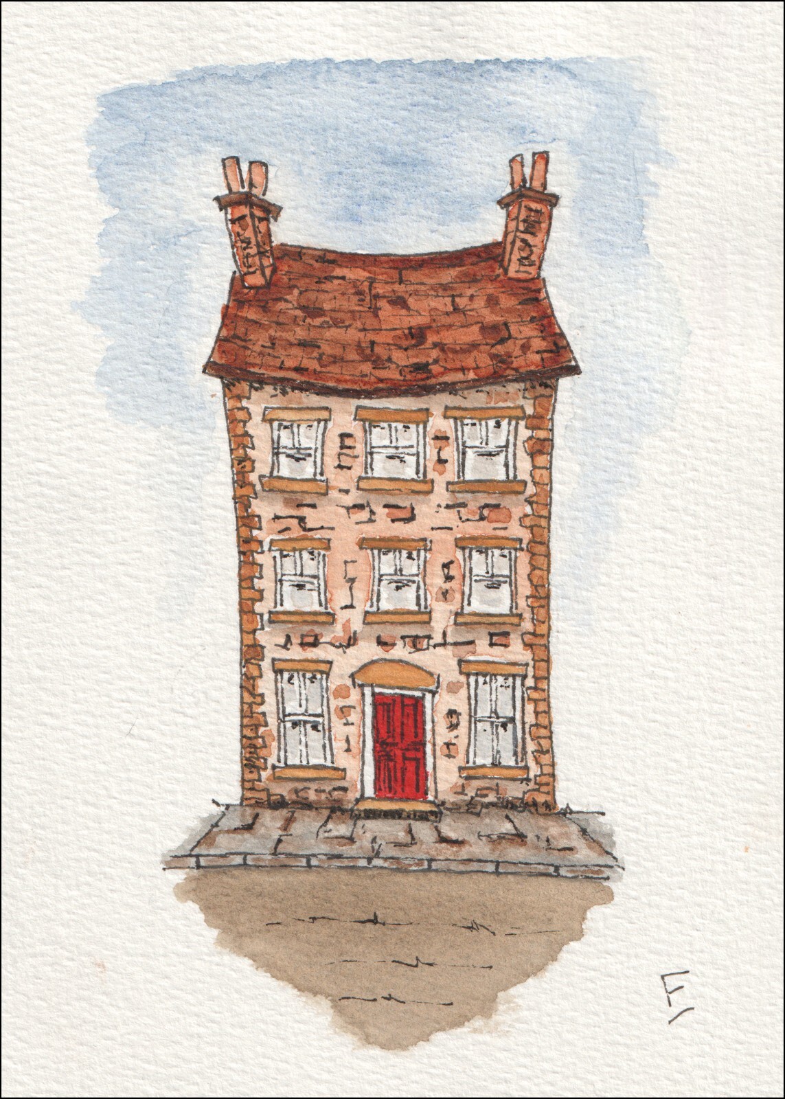 Original Watercolour And Ink House Sketch - Signed Artwork