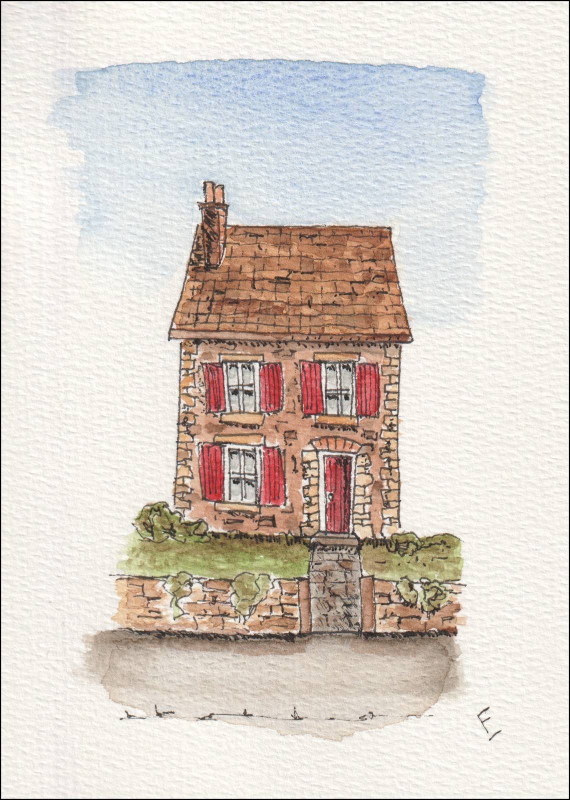 Original Watercolour And Ink Urban House Sketch, Architectural Artwork