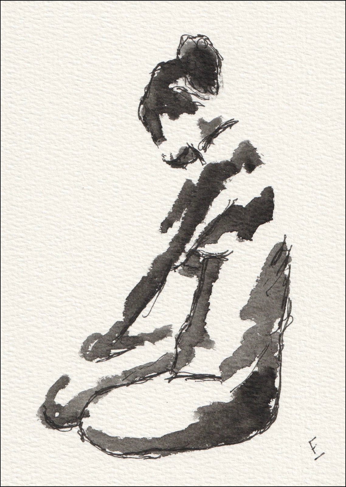 Original Signed Figurative Watercolour And Ink Painting Of A Nude Female