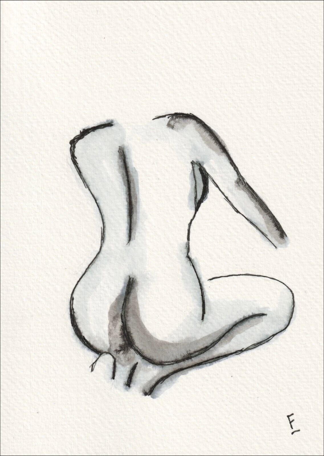 Original Signed Ink Sketch Of A Nude Female, Contemporary Figurative Artwork
