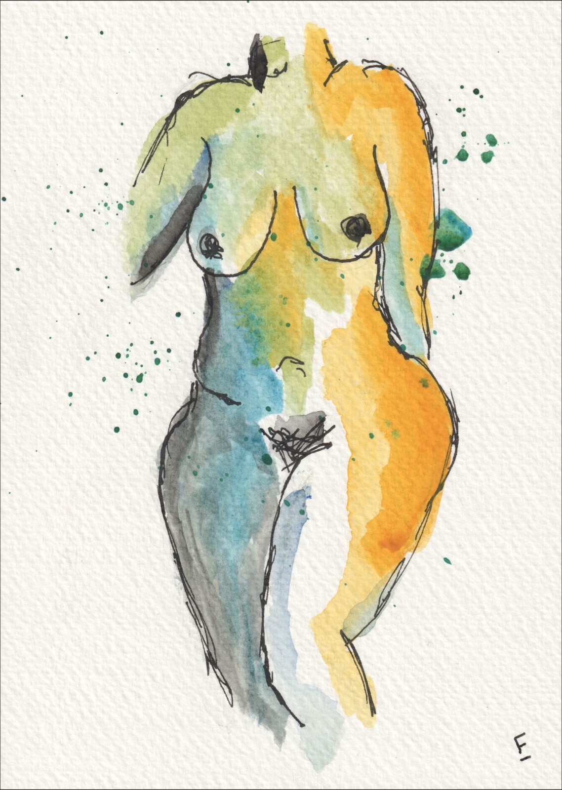 Original Watercolour Painting Of A Nude Female Figure Contemporary Feminine Art