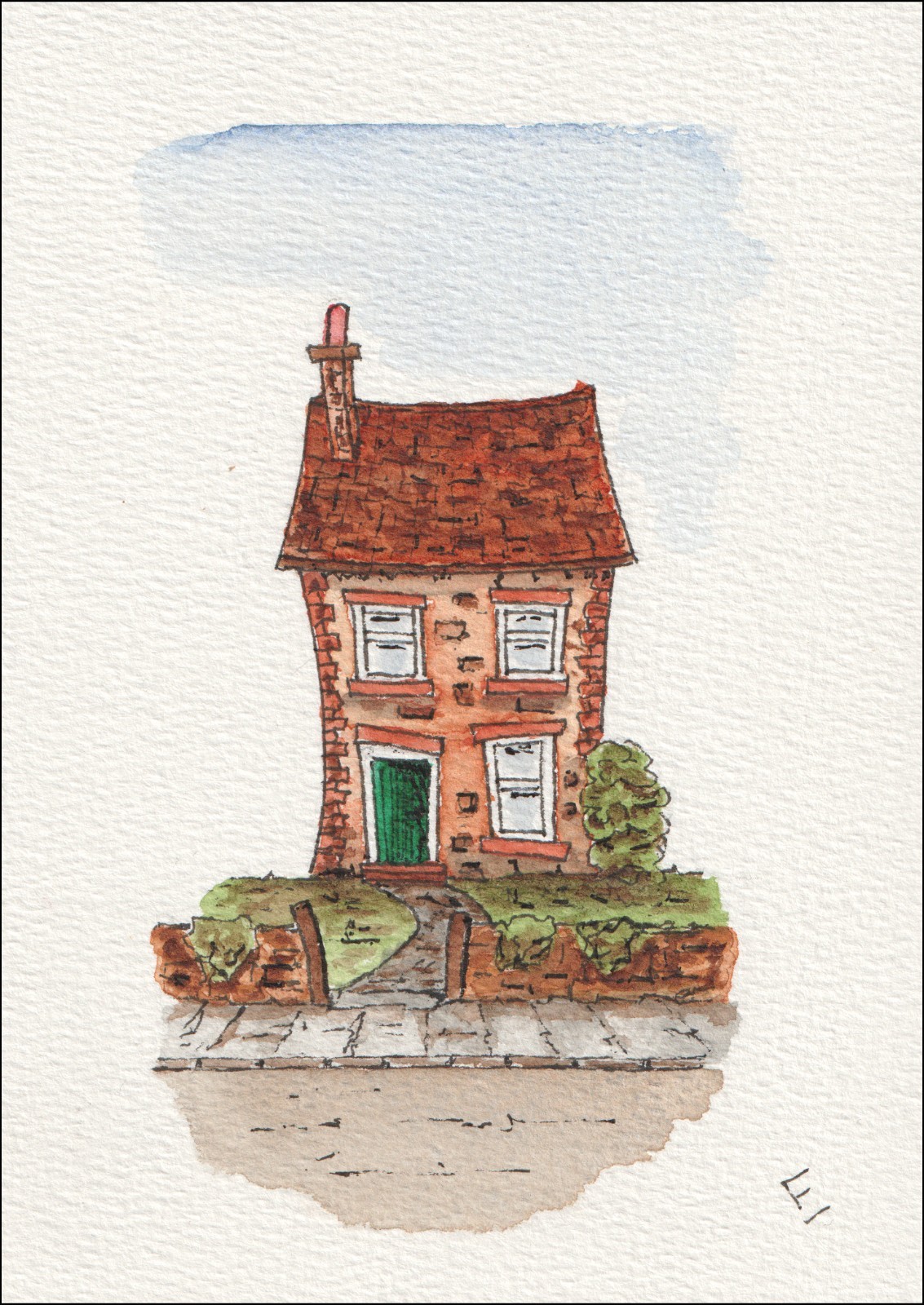 Original Watercolour And Ink Urban Sketch Of A House, Contemporary Wall Art