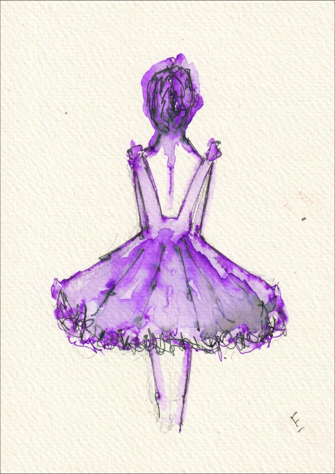 Original Ink Figurative Female Ballet Sketch, Contemporary Wall Art, Signed