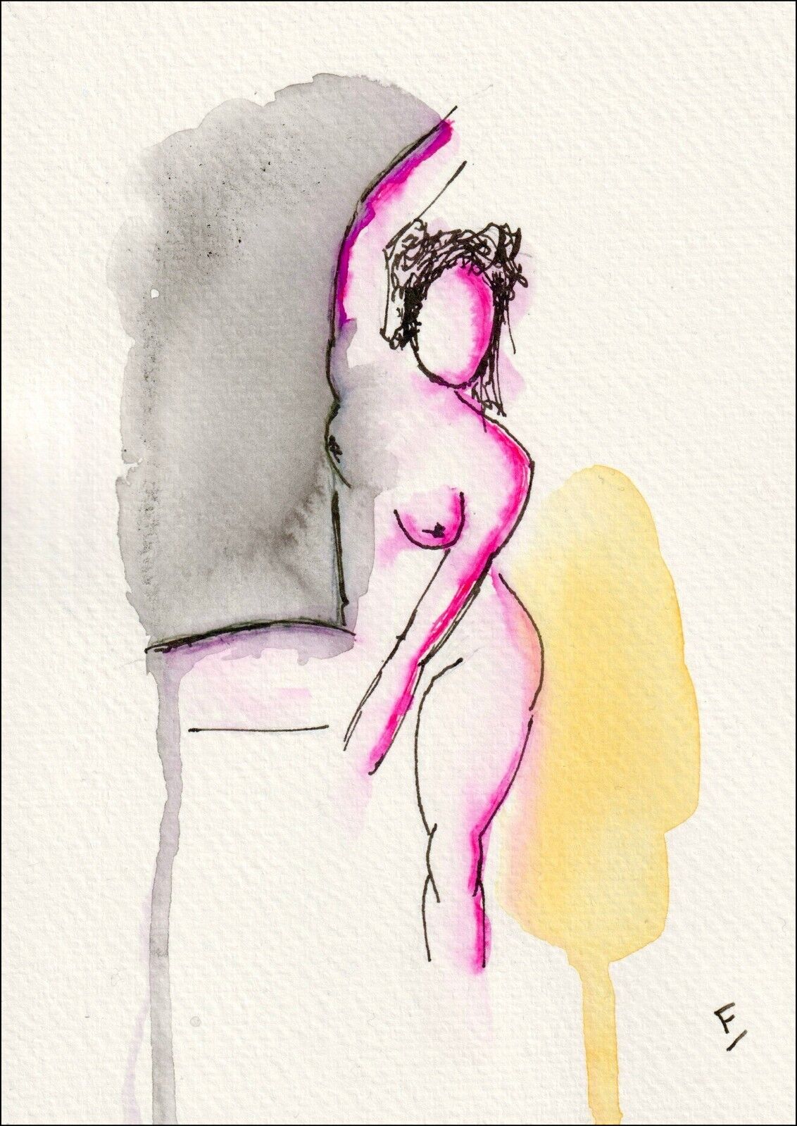 Original Figurative Watercolour Painting Of A Standing Nude Female, Contemporary