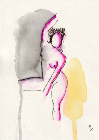 Original Figurative Watercolour Painting Of A Standing Nude Female, Contemporary