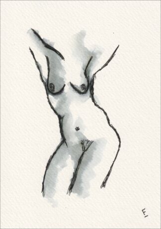 Original Signed Watercolour And Ink Figurative Painting Of A Nude Female
