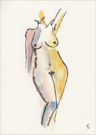 Original Signed Figurative Watercolour Painting Of A Nude Female. Wall Art