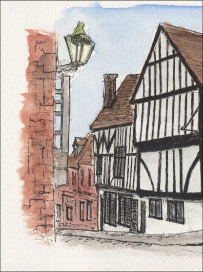 Original Watercolour And Ink Painting Of the Harlequin, Steep Hill Lincoln - Image 2