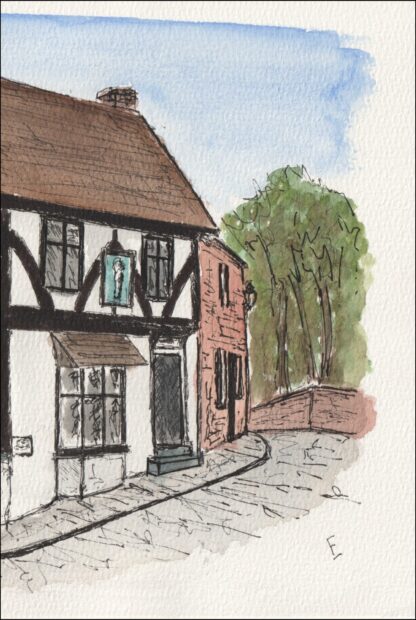 Original Watercolour And Ink Painting Of the Harlequin, Steep Hill Lincoln - Image 3