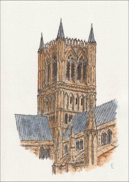 Lincoln Cathedral From The Cloisters, Original Watercolour And Ink Painting