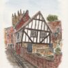 Original Watercolour And Ink Sketch. 40-42 Michaelgate Lincoln, The Wonky House