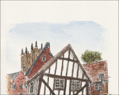 Original Watercolour And Ink Sketch. 40-42 Michaelgate Lincoln, The Wonky House - Image 3