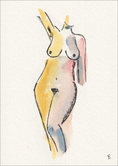 Original Signed Figurative Watercolour Painting Of A Nude Female Wall Art