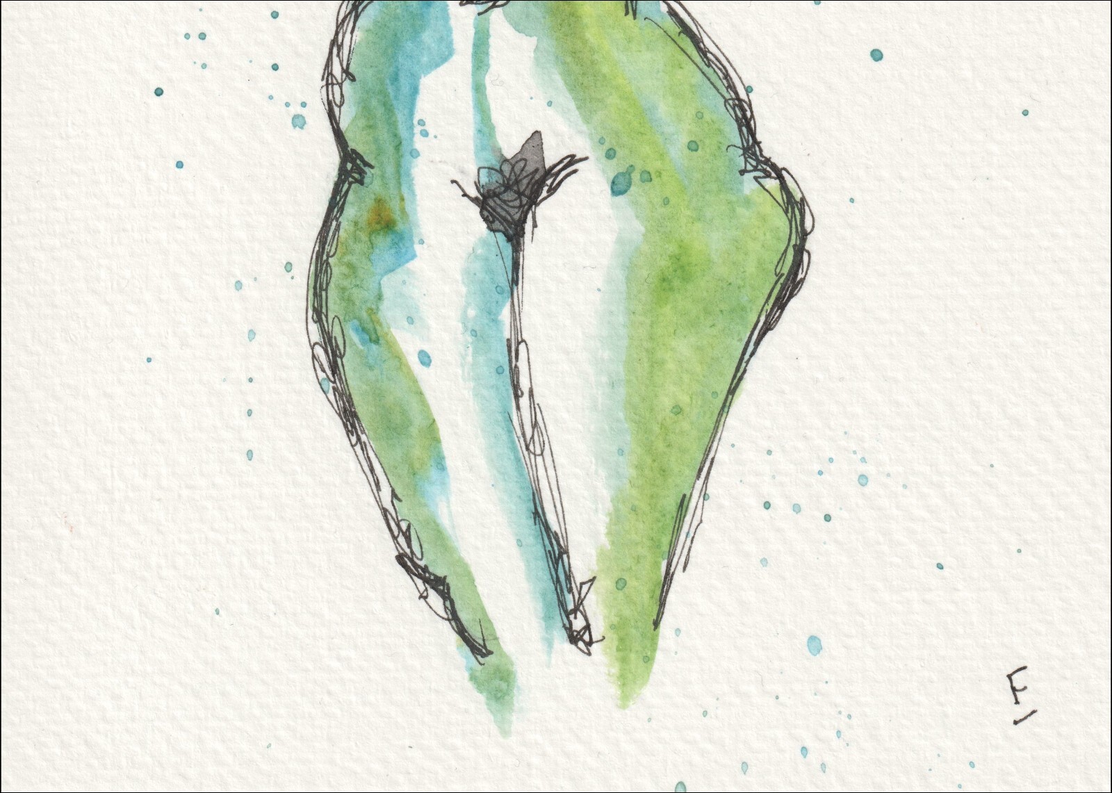 Anchored by a prominent, light-filled central channel, this original mixed-media piece observes physical structure through a cool, refreshing lens.