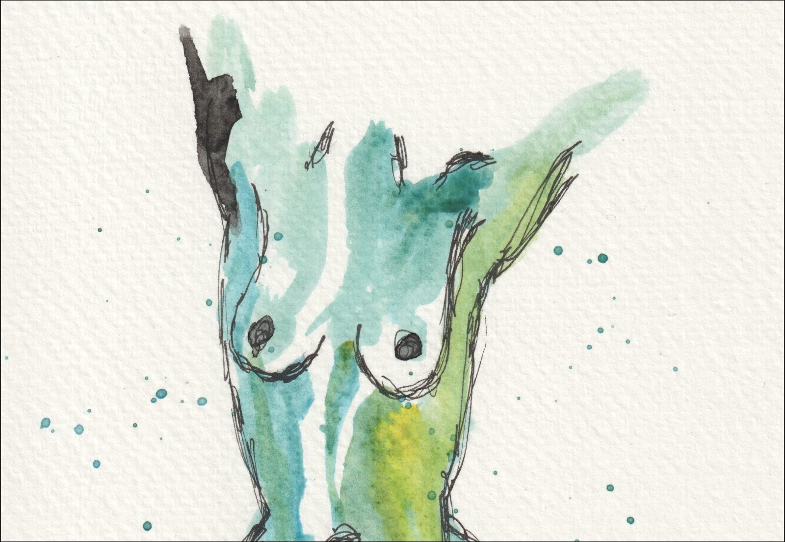 Anchored by a prominent, light-filled central channel, this original mixed-media piece observes physical structure through a cool, refreshing lens.