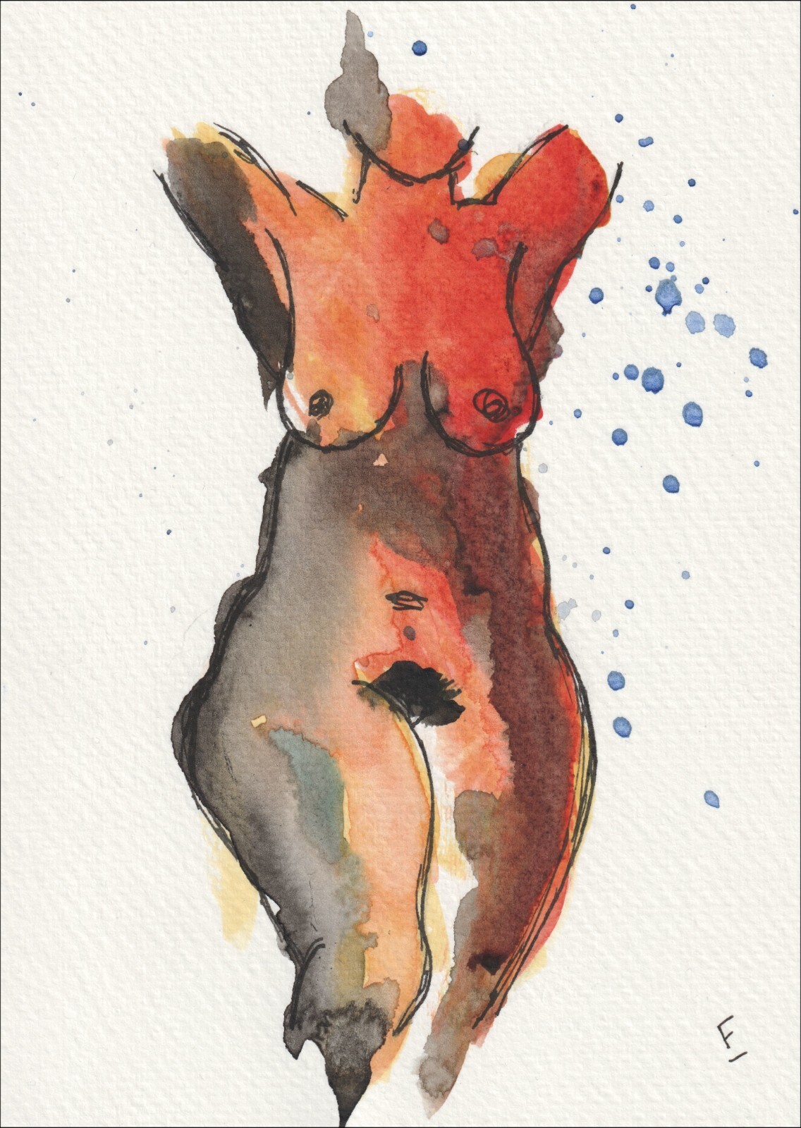 Bold and atmospheric, this contemporary figurative study explores the human form through a heavy, grounding contrast of shadow and heat.