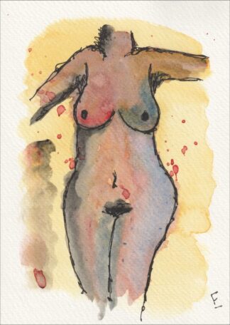 Set against a luminous, sunlit halo of yellow wash, this contemporary figurative study explores the human form with a grounded, atmospheric presence.
