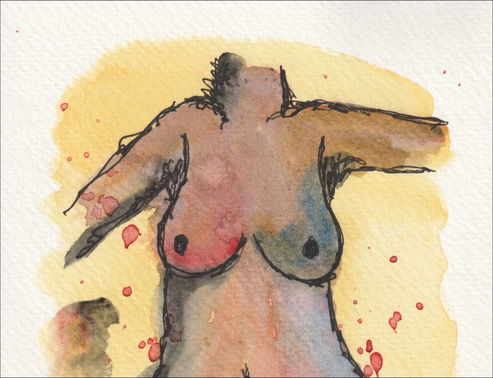 Set against a luminous, sunlit halo of yellow wash, this contemporary figurative study explores the human form with a grounded, atmospheric presence.