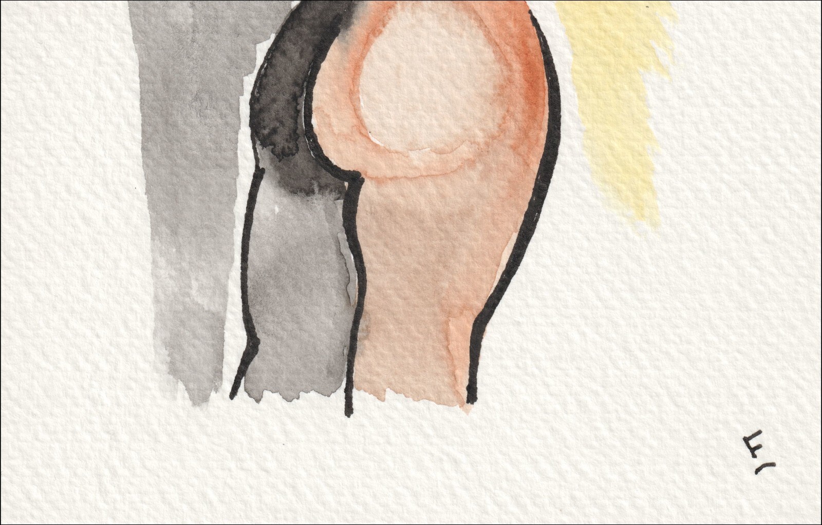 Framed by an assertive, block-like vertical wash of sun-kissed yellow, this original wash and ink piece investigates structural form through a vibrant, high-contrast perspective.