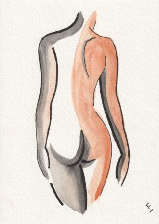 Executed from an intimate posterior angle, this original wash and ink creation evaluates structural rhythm through an elegant, twisting alignment.