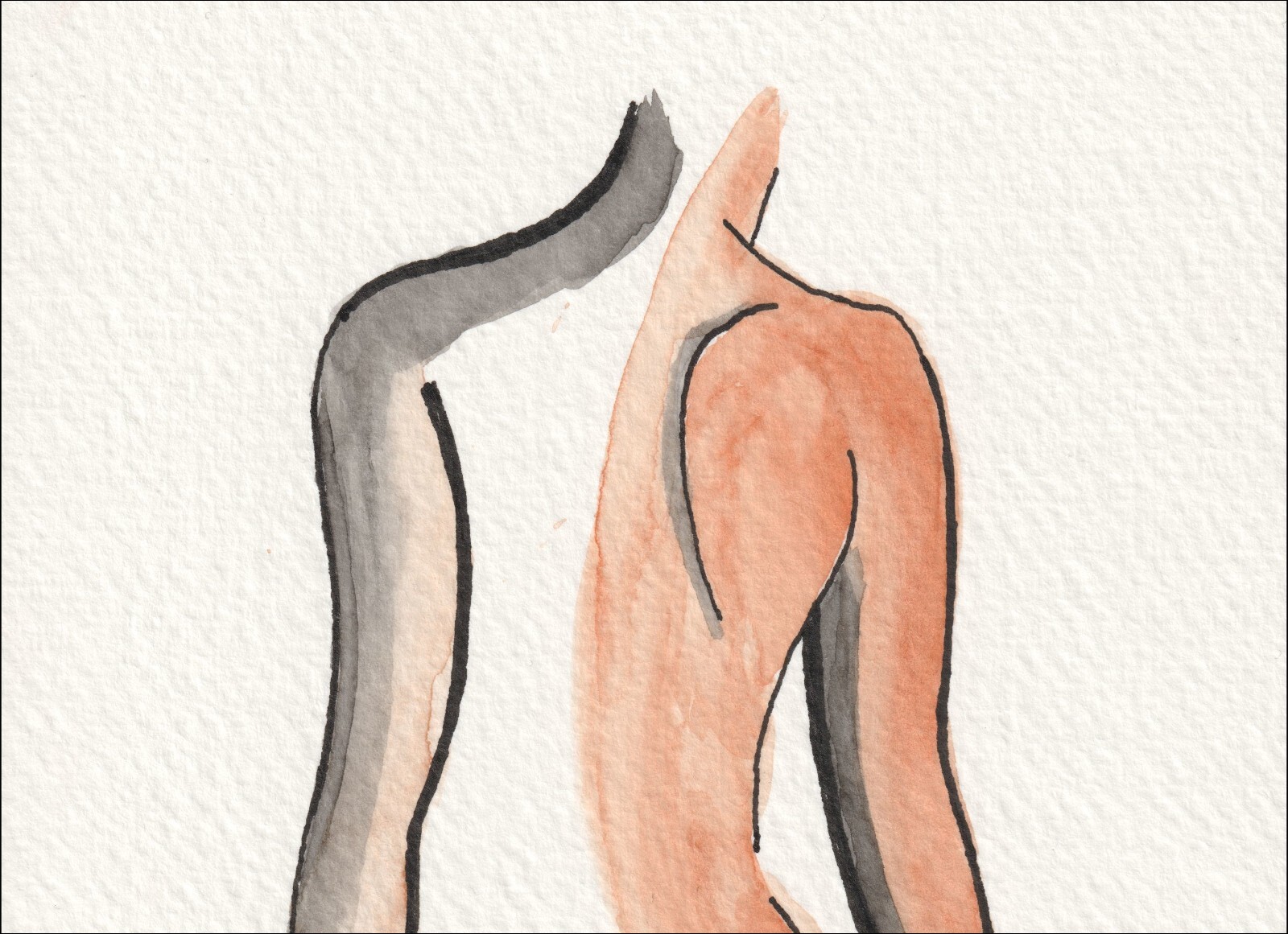 Executed from an intimate posterior angle, this original wash and ink creation evaluates structural rhythm through an elegant, twisting alignment.