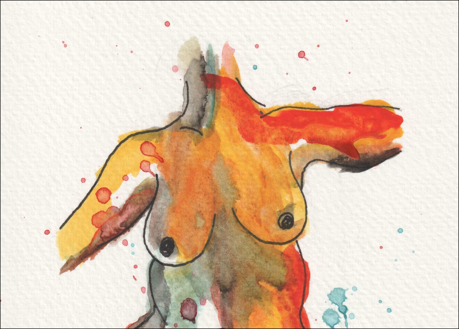 Executed with a triumphant, front-facing orientation, this original wash and ink piece celebrates physical vitality through an exceptionally bold and expressive lens.