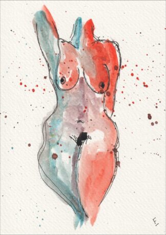 Anchored by an asymmetrical, reaching alignment, this original wash and ink piece investigates physical release through an incredibly dynamic, front-facing perspective.