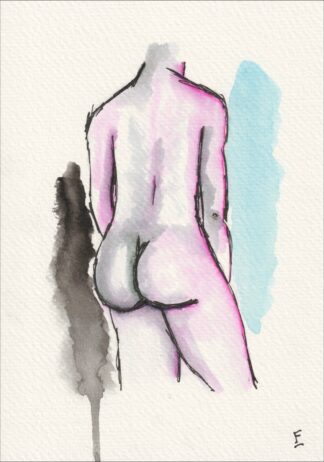 Original Watercolour And Ink Painting Of A Nude Male, Contemporary Art