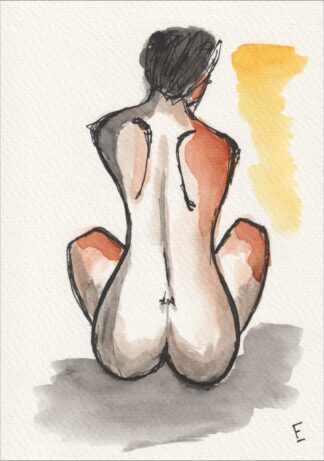 Original Signed Figurative Watercolour Painting Of A Nude Female, Wall Art