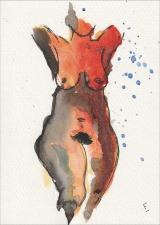 Original Figurative Watercolour And Ink Painting Of A Nude Female Contemporary