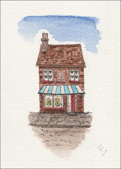 Original Watercolour And Ink Urban Sketch Of A Shop, Architectural Art