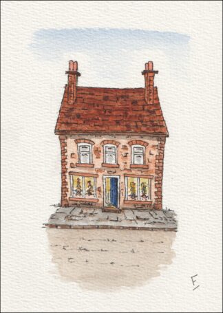 Watercolour And Ink Architectural Sketch Of A Shop, Contemporary Wall Art