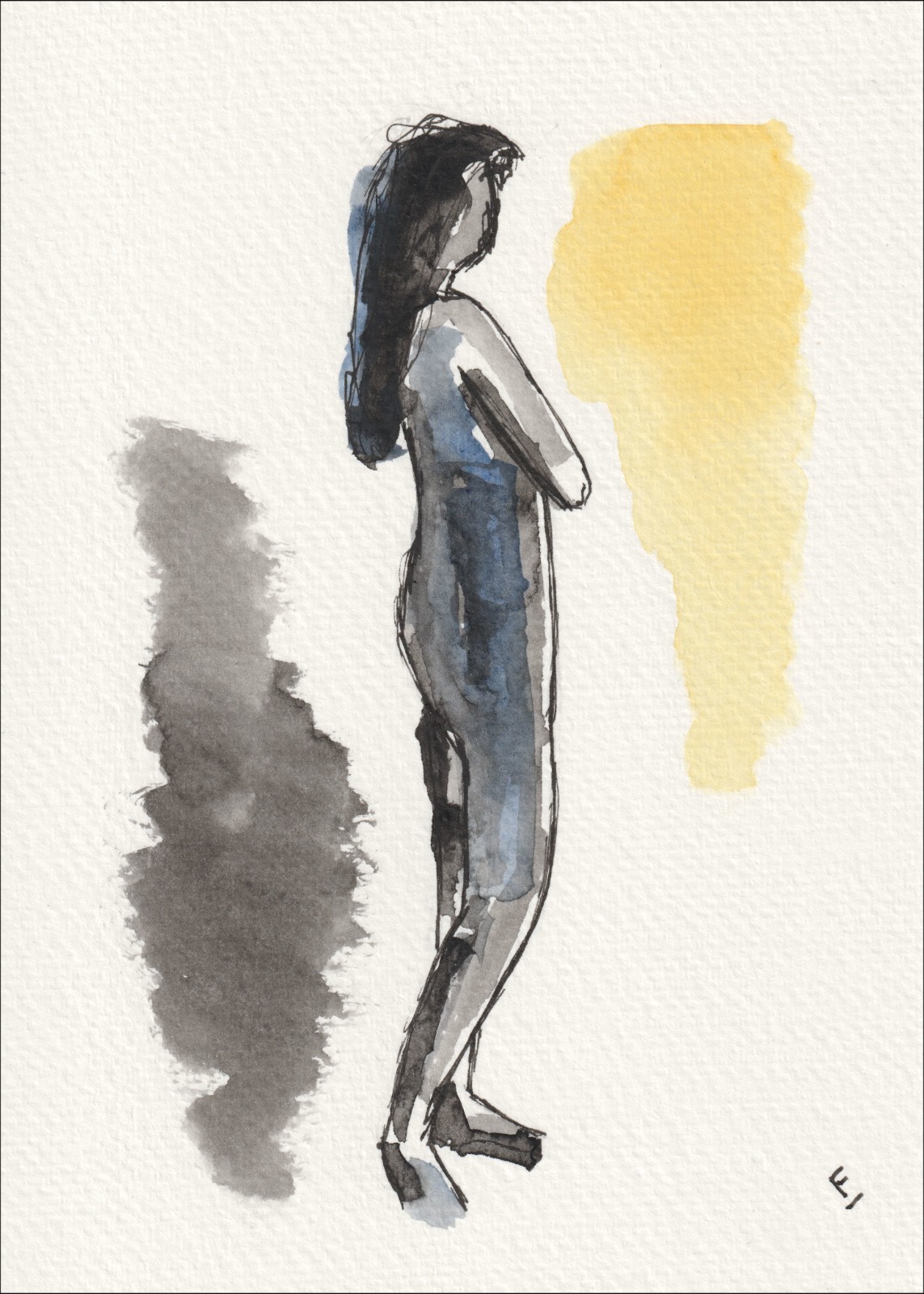 Original Figurative Female Watercolour And Ink Painting, Signed Contemporary Art
