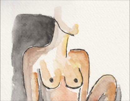 Original Figurative Female Watercolour And Ink Sketch, Signed Contemporary Art - Image 2