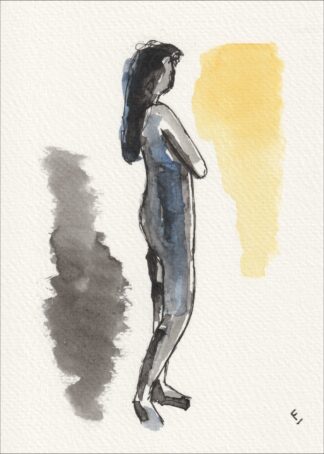 Original Figurative Female Watercolour And Ink Painting, Signed Contemporary Art