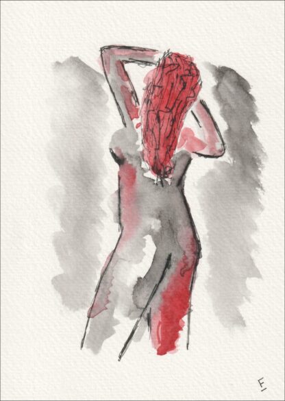Original Figurative Painting Of A Woman In Watercolour And Ink, Contemporary Art
